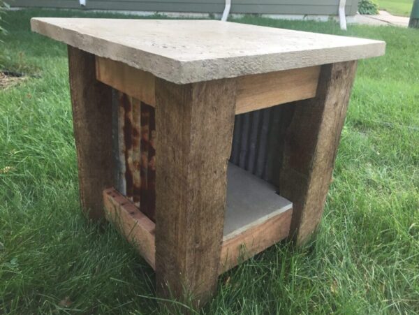 Rustic End Table Furniture with Reclaimed Wood, Metal, and Concrete